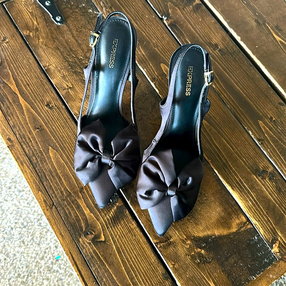 Black Satin Heels With Bow!